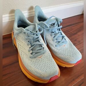 Hoka Clifton 8 Running Shoes - Size 9, Regular Width, Blue & Orange